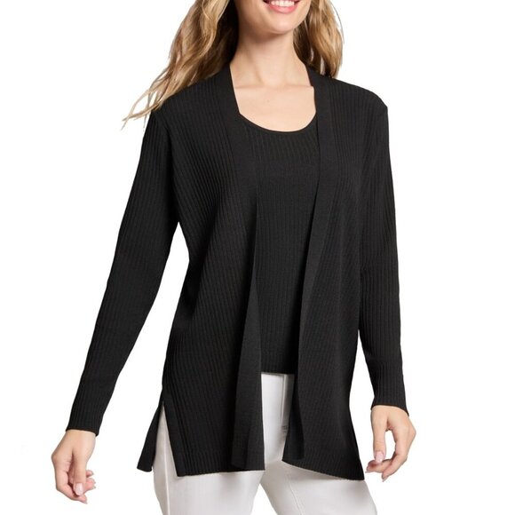 Jones New York Long-Sleeve Side-Slit Open Cardigan Sweater Black Size M NWT - Picture 4 of 5